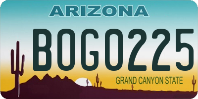 AZ license plate BOG0225