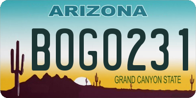 AZ license plate BOG0231