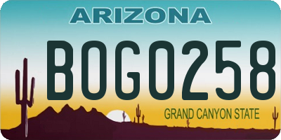 AZ license plate BOG0258