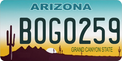AZ license plate BOG0259