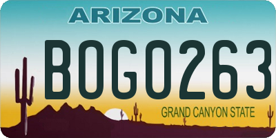 AZ license plate BOG0263