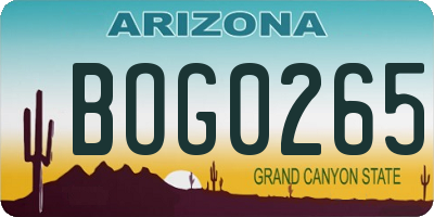 AZ license plate BOG0265