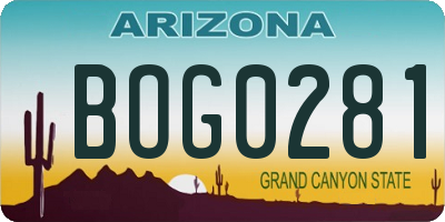 AZ license plate BOG0281