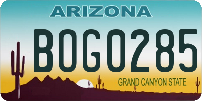 AZ license plate BOG0285