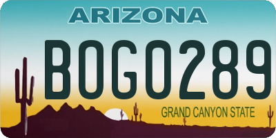 AZ license plate BOG0289