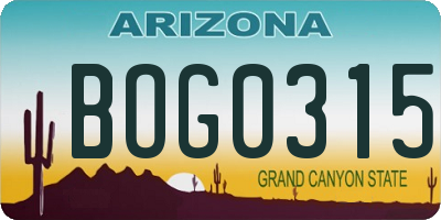AZ license plate BOG0315