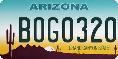 AZ license plate BOG0320