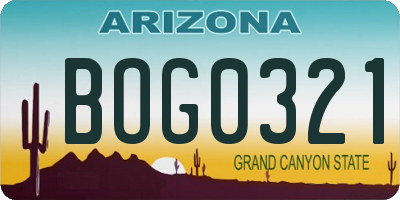 AZ license plate BOG0321