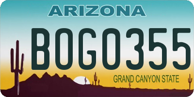AZ license plate BOG0355