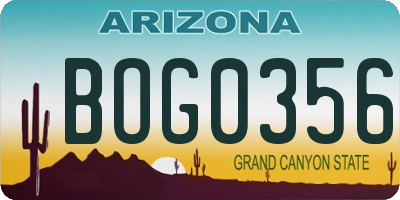 AZ license plate BOG0356