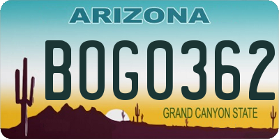 AZ license plate BOG0362