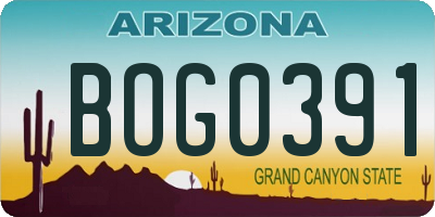 AZ license plate BOG0391