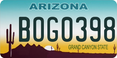 AZ license plate BOG0398
