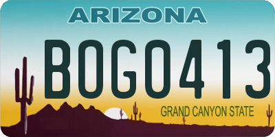 AZ license plate BOG0413