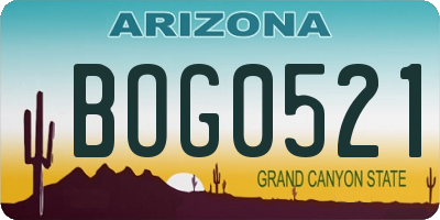 AZ license plate BOG0521