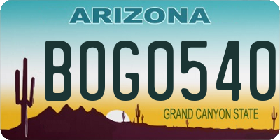AZ license plate BOG0540