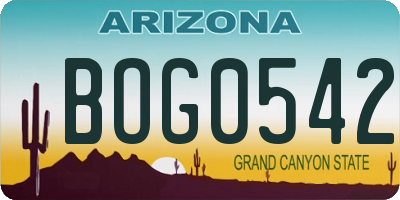 AZ license plate BOG0542