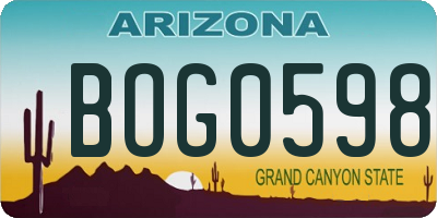 AZ license plate BOG0598