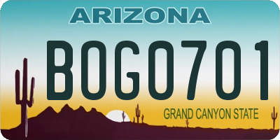 AZ license plate BOG0701
