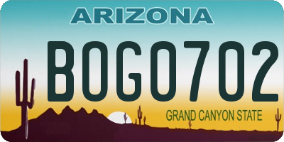 AZ license plate BOG0702