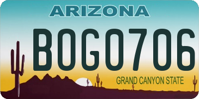 AZ license plate BOG0706