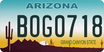 AZ license plate BOG0718
