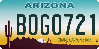 AZ license plate BOG0721