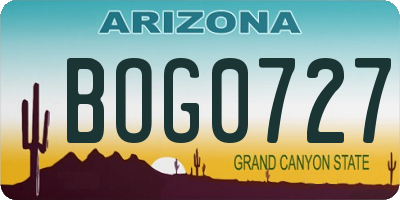 AZ license plate BOG0727