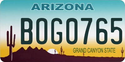 AZ license plate BOG0765