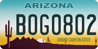 AZ license plate BOG0802