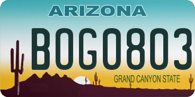 AZ license plate BOG0803