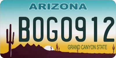 AZ license plate BOG0912
