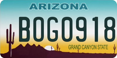 AZ license plate BOG0918