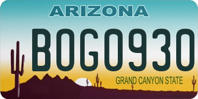 AZ license plate BOG0930