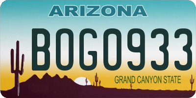 AZ license plate BOG0933