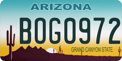 AZ license plate BOG0972