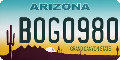 AZ license plate BOG0980
