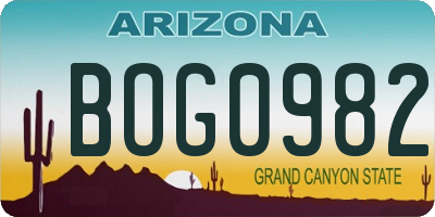 AZ license plate BOG0982
