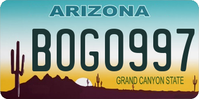 AZ license plate BOG0997