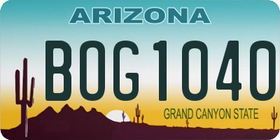 AZ license plate BOG1040