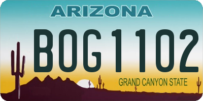 AZ license plate BOG1102