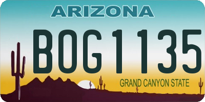 AZ license plate BOG1135