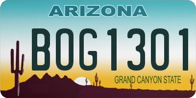 AZ license plate BOG1301