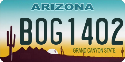 AZ license plate BOG1402