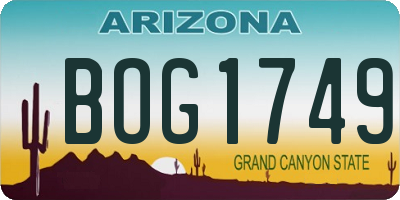 AZ license plate BOG1749
