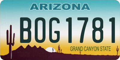 AZ license plate BOG1781