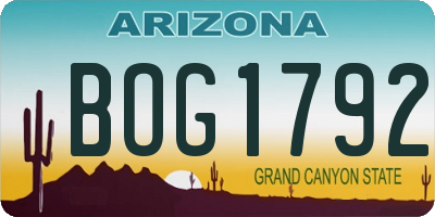 AZ license plate BOG1792