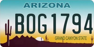 AZ license plate BOG1794