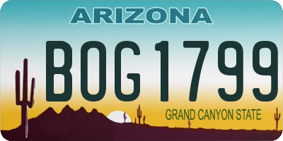 AZ license plate BOG1799