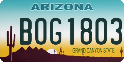 AZ license plate BOG1803